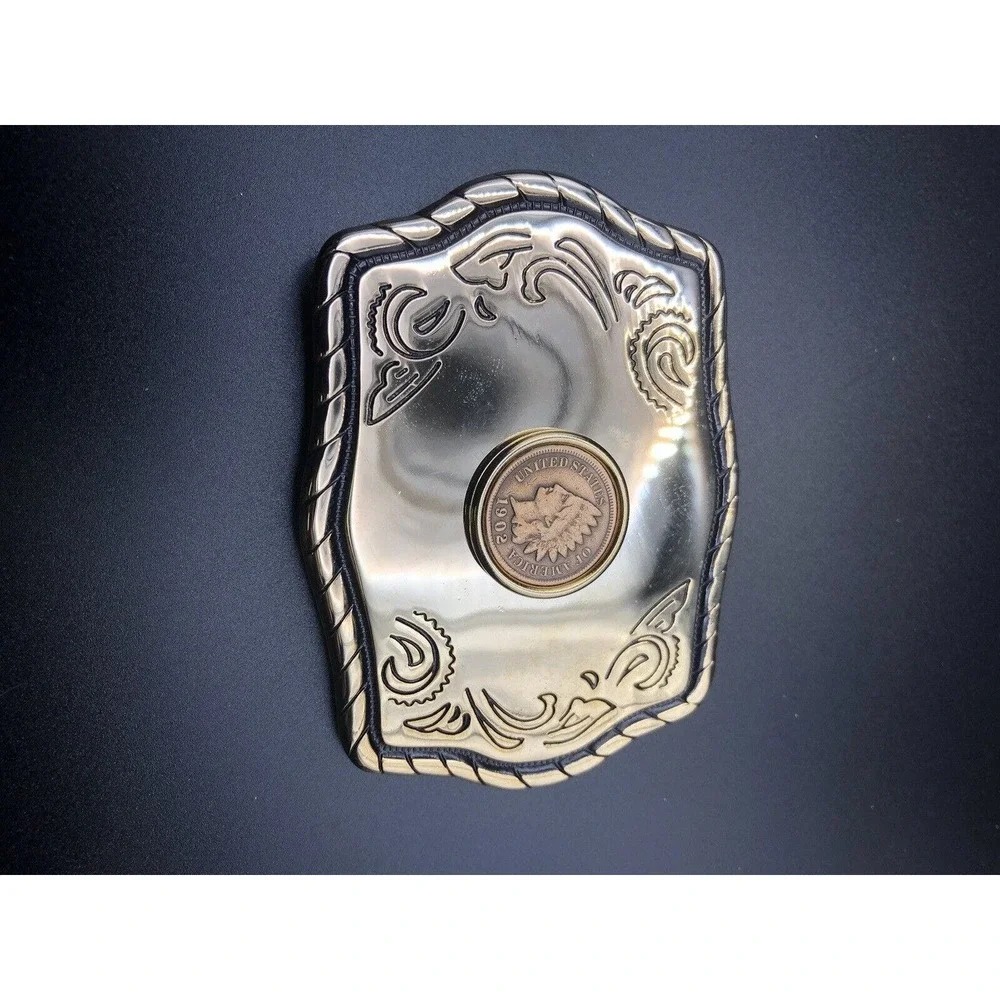 Indian‎ Head Cent Coin 1908 Vintage Two-tone Western Belt Buckle Antique Coin